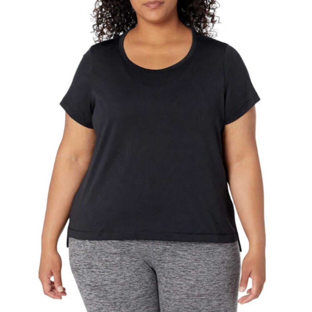 NWT Women’s Top Size 1X Black Short Sleeves Jacquard Mesh